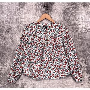 J Crew Blouse XXS Womens Cotton Floral Gold Button Popover Top